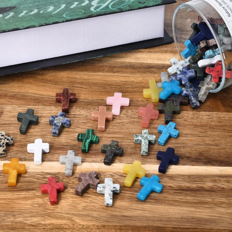 mzfoo 100 Pcs Cross Crystal Stones Bulk 1 Inch Natural Quartz Cross Shaped Worry Stones Charms for Christmas Crafts, Jewelry Making, Healing, Easter, Halloween, and Home Decor Gifts - Image 4